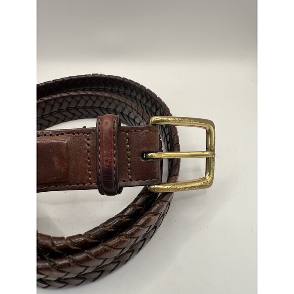 BRIGHTON Braided Mahogany Brown Leather Brass Buckle Belt Men’s Sz 36 98067 - Picture 2 of 6